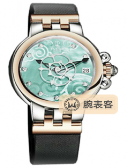 帝舵玫瑰35701-Black satin翡翠绿珍珠贝母盘镶钻缎质表带