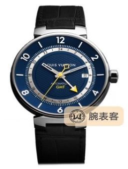 路易·威登TAMBOUR MOONTambour Moon GMT男士蓝色精钢腕表