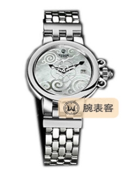 帝舵玫瑰35100-65710白色珍珠贝母盘不锈钢表带
